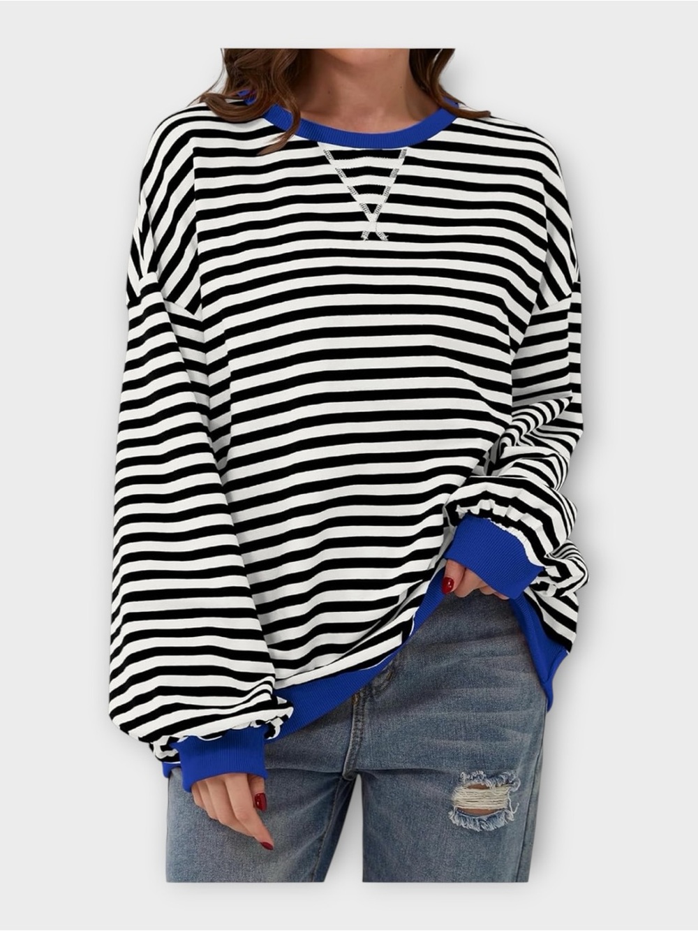 Amazon Oversized Crewneck Sweatshirt in Black and White Stripe Size XL